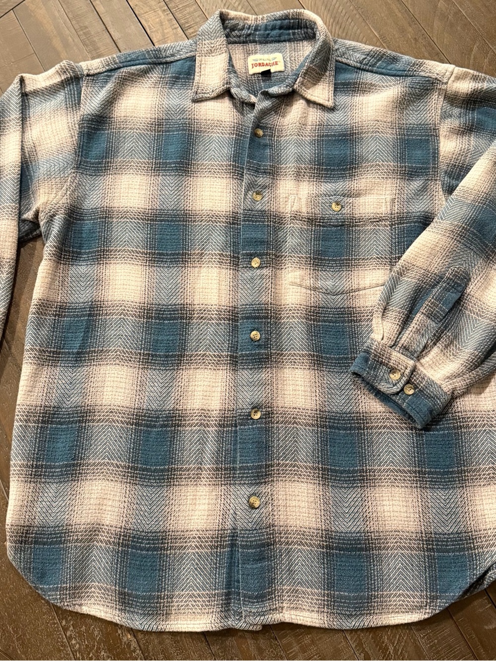 VTG Jordache Blue and White Plaid Long-Sleeve Button-Down Shirt